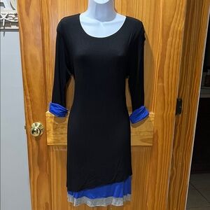 Cha Cha Vente Black Dress with Blue and Gray Accents